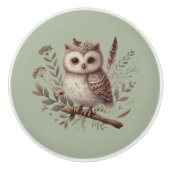 Whimsical Woodland Owl Botanical Illustration Keramikknauf (Vorderseite)