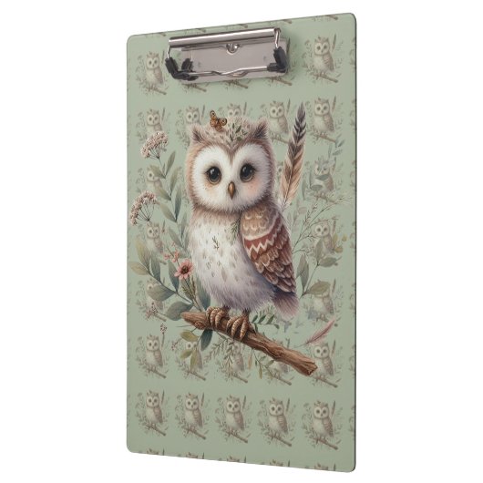 Whimsical Woodland Owl Botanical Illustration Klemmbrett (Links)