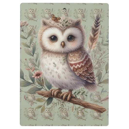Whimsical Woodland Owl Botanical Illustration Klemmbrett (Rückseite)