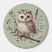 Whimsical Woodland Owl Botanical Illustration Magnet (Vorne)