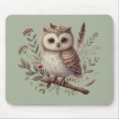 Whimsical Woodland Owl Botanical Illustration Mousepad (Vorne)