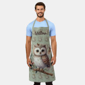 Whimsical Woodland Owl Botanical Illustration Schürze (Getragen)