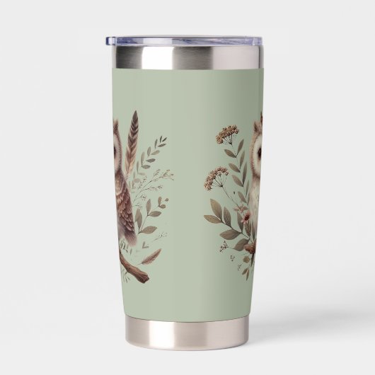 Whimsical Woodland Owl Botanical Illustration Thermobecher (Rechts)