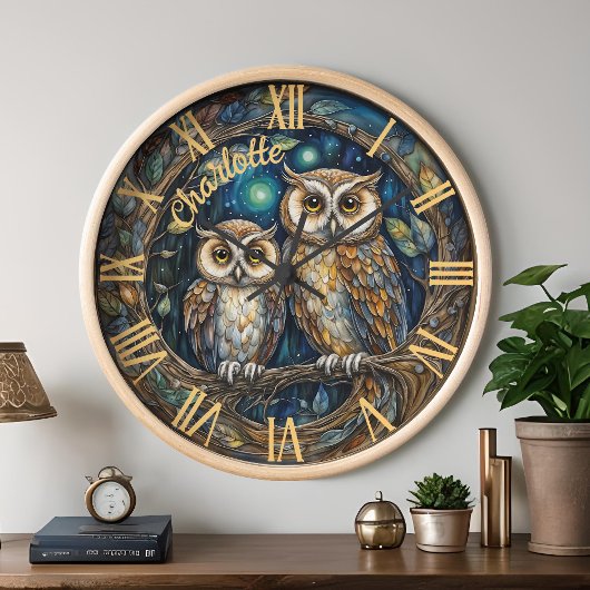Whimsical Woodland Owl Family Boho Kinderzimmer De Uhr