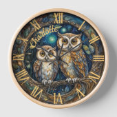 Whimsical Woodland Owl Family Boho Kinderzimmer De Uhr (Vorderseite)
