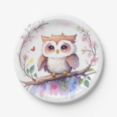 Whimsical Woodland Owl Girl Baby Dusche Pappteller (Vorderseite)