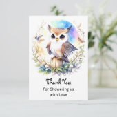 Whimsical Woodland Owl Girl Dusche Dankeskarte (Stehend Vorderseite)