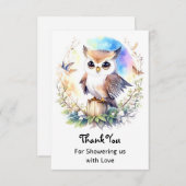 Whimsical Woodland Owl Girl Dusche Dankeskarte (Vorne/Hinten)