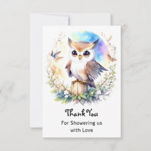 Whimsical Woodland Owl Girl Dusche Dankeskarte