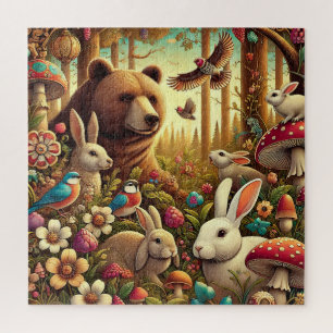 Whimsical Woodland Szene mit Niedlichen Tieren Puzzle