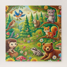 Whimsical Woodland Szene mit Niedlichen Tieren