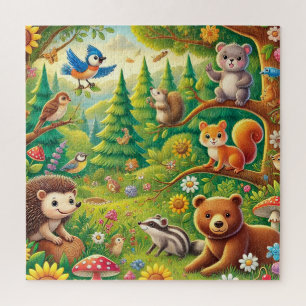 Whimsical Woodland Szene mit Niedlichen Tieren Puzzle