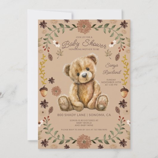 Whimsical Woodland Teddy Bear Baby Shower Einladung (Vorderseite)
