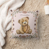 Whimsical Woodland Teddy BearBlush Pink Kinderzimm Kissen (Decke)