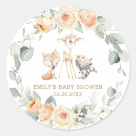 Whimsical Woodland Tiere Gelbe Flora Gefallen Runder Aufkleber