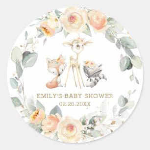 Whimsical Woodland Tiere Gelbe Flora Gefallen Runder Aufkleber