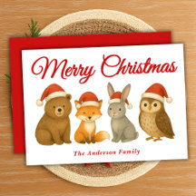 Whimsical Woodland Tiere in Weihnachtsmannmützen W