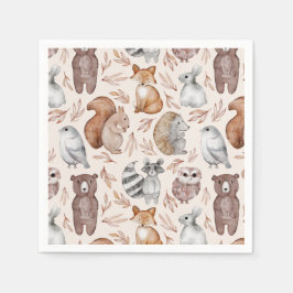 Whimsical Woodland Watercolor Animans Party Serviette
