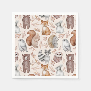 Whimsical Woodland Watercolor Animans Party Serviette