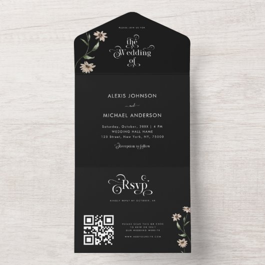 Whimsical Woodland Wildblumen QR Code Hochzeit All In One Einladung (Innen Boden)