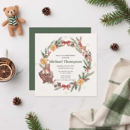 Whimsical Woodland Wreath Baby Shower Invitation Einladung