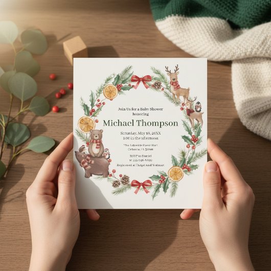 Whimsical Woodland Wreath Baby Shower Invitation Einladung
