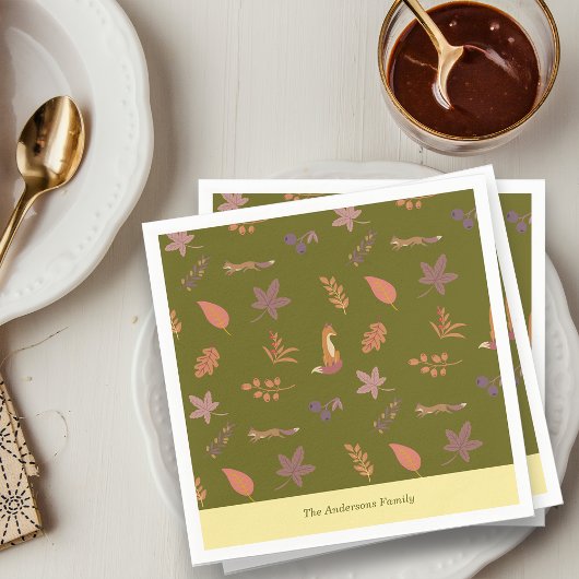 Whimsical Woodlands Fall Vibes Personalize Family Serviette