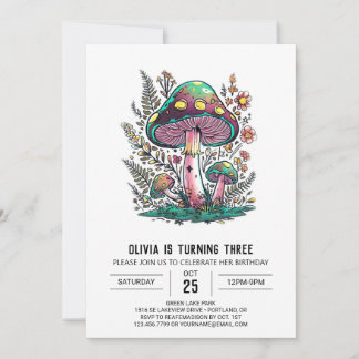 Whimsical Woods Digital Mushroom Geburtstag Einladung