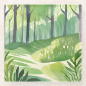 Whimsical Woods | Wald Wasserfarbenlandschaft Glasuntersetzer (Vorderseite)