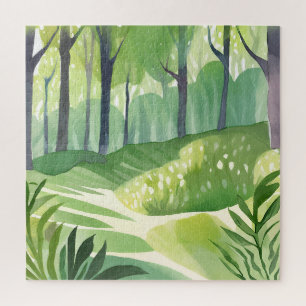 Whimsical Woods Wald Wasserfarbenlandschaft Puzzle