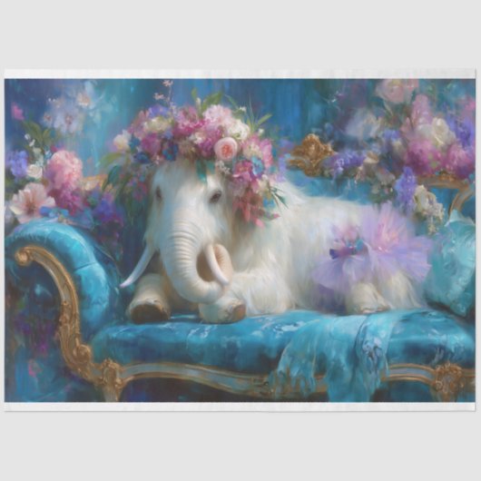 Whimsical Wooly Mammoth Tutu Dinosaur Decoupage Seidenpapier (Vorderseite)