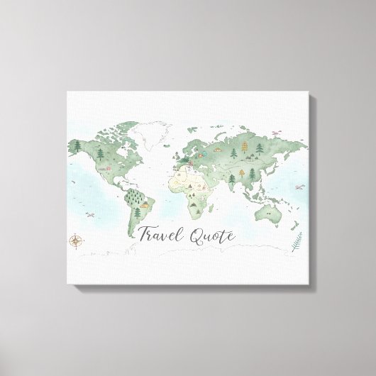 Whimsical World Map Mauer - Wasserfarbenwelt Leinwanddruck (Vorderseite)