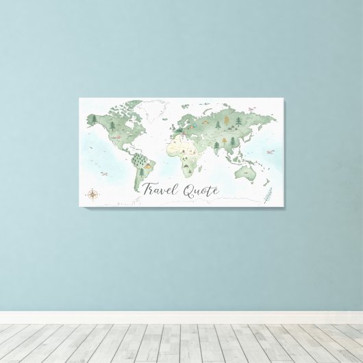Whimsical World Map Mauer - Wasserfarbenwelt Leinwanddruck (Insitu (Holzboden))