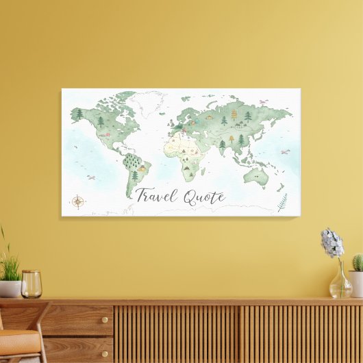 Whimsical World Map Mauer - Wasserfarbenwelt Leinwanddruck (Insitu (Wohnzimmer))