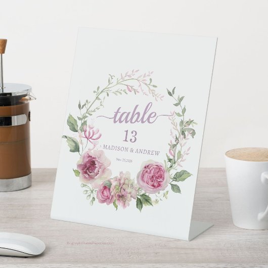 Whimsical Wreaths Wasserfarbe Tischnummer Pedestal Sockelschild