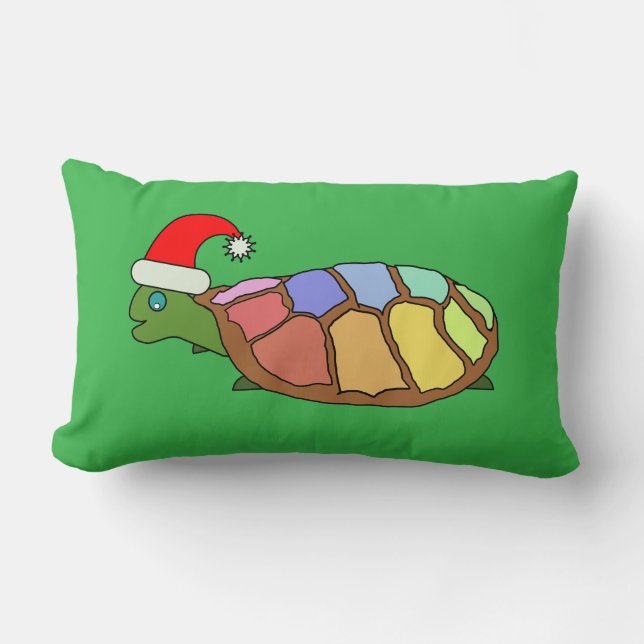 Whimsical Xmas Turtle Green Lumbar Pillow Lendenkissen (Vorderseite)