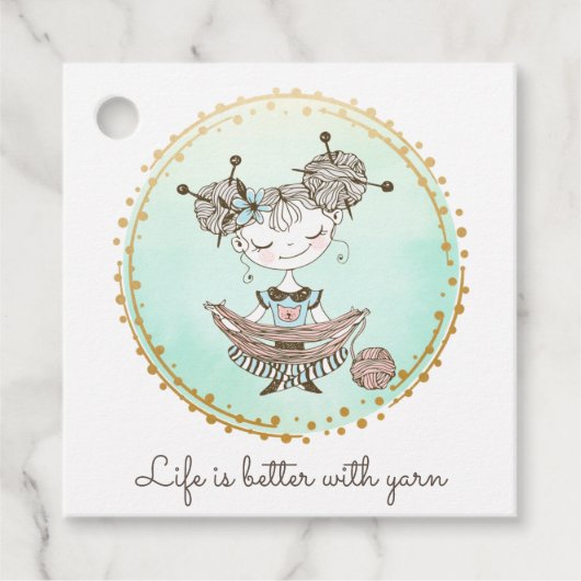 Whimsical Yarn Lover Girl Geschenkanhänger (Vorderseite)