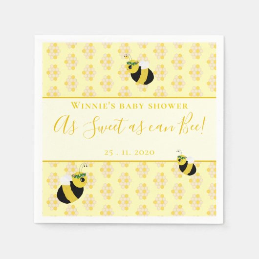 Whimsical Yellow Bee Honeycomb Baby Dusche Dekorat Serviette (Vorderseite)