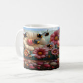 Whimsical Yellow Bee Mine Valentine's Blumendruck Kaffeetasse (Vorderseite Links)