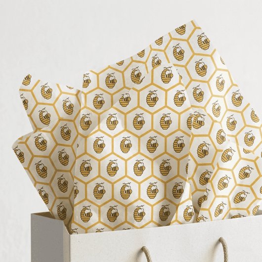 Whimsical Yellow Beehive and Bumblebee Pattern Seidenpapier