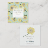 Whimsical Yellow Blue Sunflower Painted Blume Quadratische Visitenkarte (Vorne/Hinten)