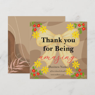 Whimsical Yellow Bow & Red Floral Thank You Card Dankeskarte