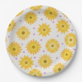 Whimsical Yellow Daisy Wildblume Dot Birthday Pappteller