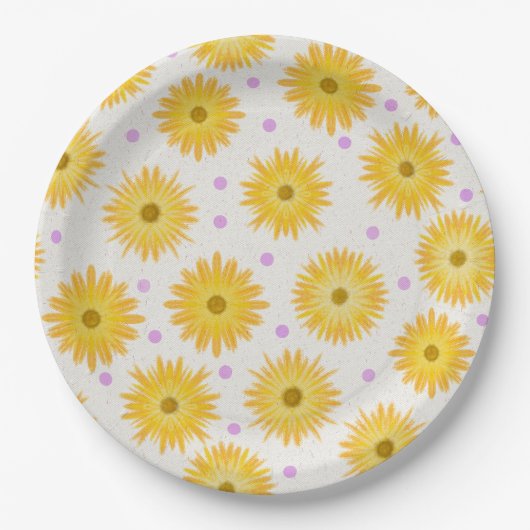 Whimsical Yellow Daisy Wildblume Dot Birthday Pappteller (Vorderseite)