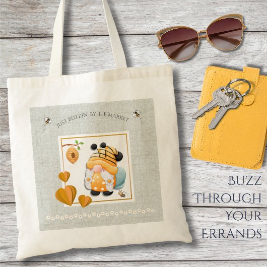 Whimsical Yellow Gnome Honey Bee Market Tote Bag Tragetasche