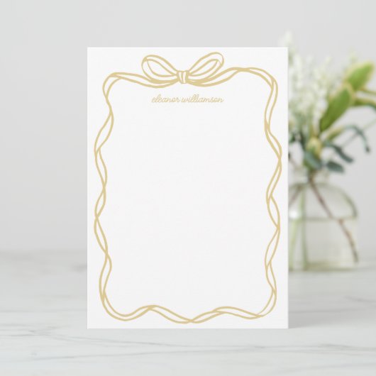 Whimsical Yellow Gold Bow Personalized Stationery Mitteilungskarte (Stehend Vorderseite)