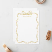 Whimsical Yellow Gold Bow Personalized Stationery Mitteilungskarte (Vorderseite/Rückseite Beispiel)