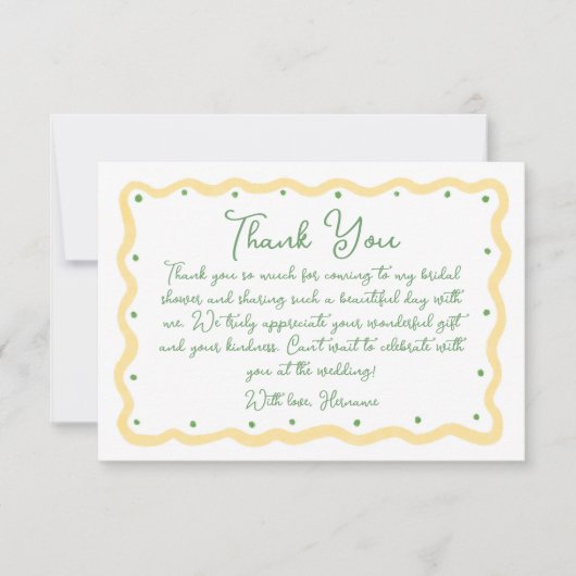 Whimsical Yellow Green Hand Painted Bridal Shower Dankeskarte (Vorderseite)
