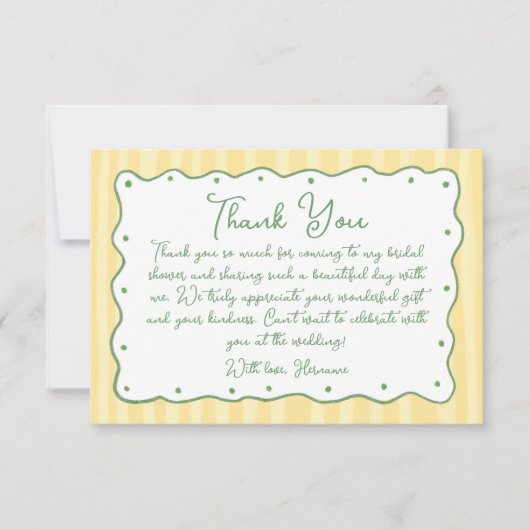 Whimsical Yellow Green Hand Painted Bridal Shower Dankeskarte (Vorderseite)