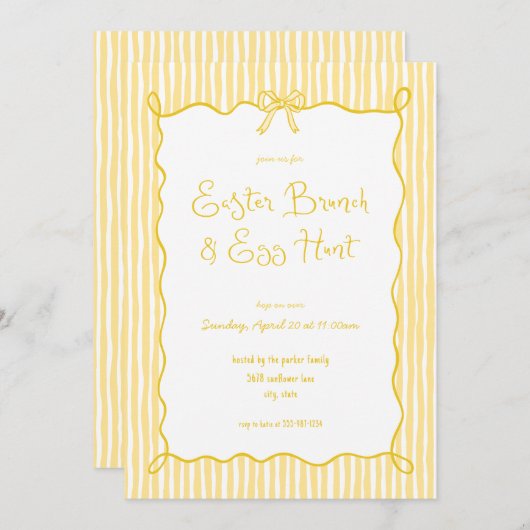Whimsical Yellow Oaster Brunch Ei Jagen Einladung (Vorne/Hinten)